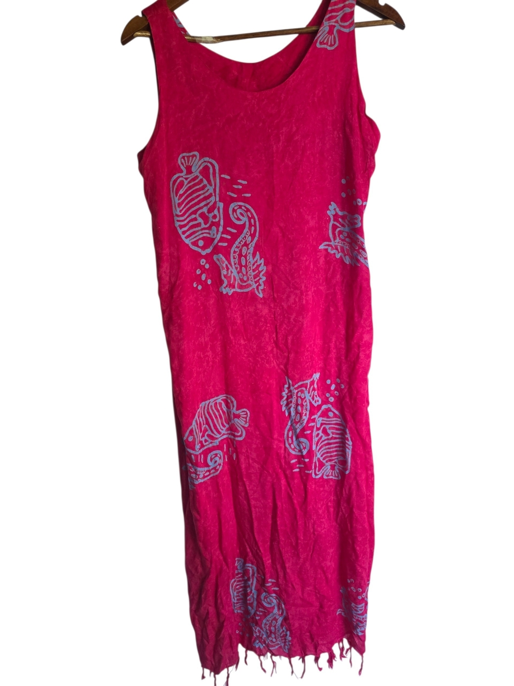 Vintage Y2k Hot Pink Fish-Print Sleeveless bathing Suit Cover Dress